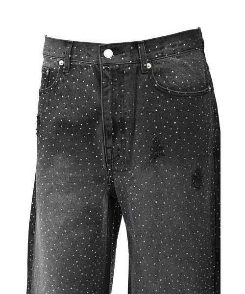 ジーンズ SCRIPT LOGO FADE RHINESTONE DENIM PANTS メンズ レディースの画像