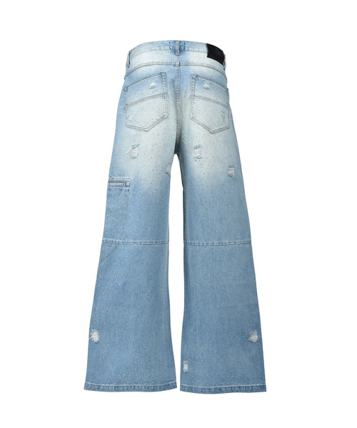 ジーンズ SCRIPT LOGO FADE RHINESTONE DENIM PANTS メンズ レディースの画像