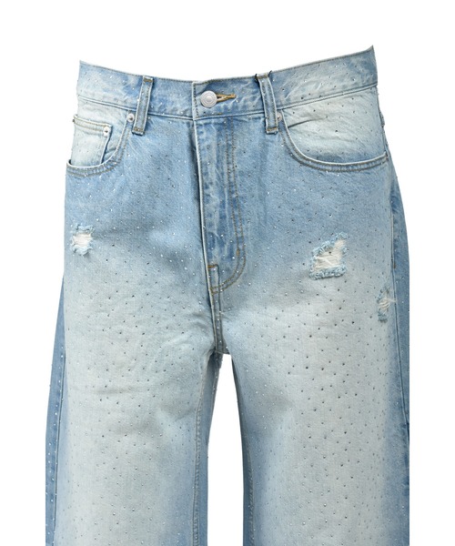 ジーンズ SCRIPT LOGO FADE RHINESTONE DENIM PANTS メンズ レディースの画像