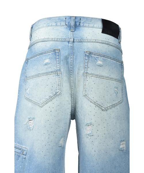 ジーンズ SCRIPT LOGO FADE RHINESTONE DENIM PANTS メンズ レディースの画像