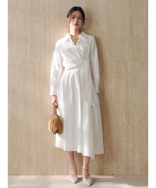 美品anuans アニュアンス カシュクールシャツワンピース ダークブラウン anuans（アニュアンス） シャツワンピース カシュクールシャツ