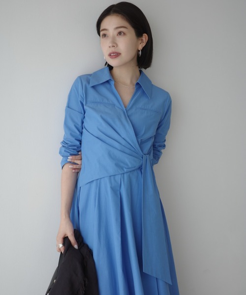 【新品未使用】anuans カシュクールシャツワンピース　ネイビー カシュクールシャツワンピース