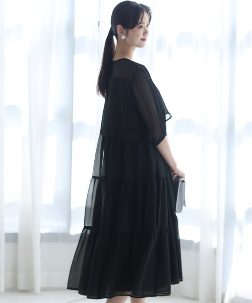 「PourVous」 「haremode」7分袖ワンピース M ネイビー レディースの画像