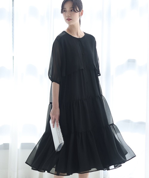 「PourVous」 「haremode」7分袖ワンピース M ネイビー レディースの画像