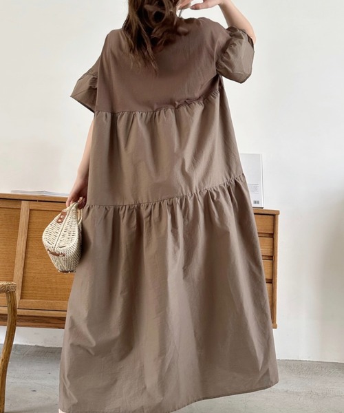 umune ワンピース 半袖 ティアードワンピース ロング マキシ丈 フレア