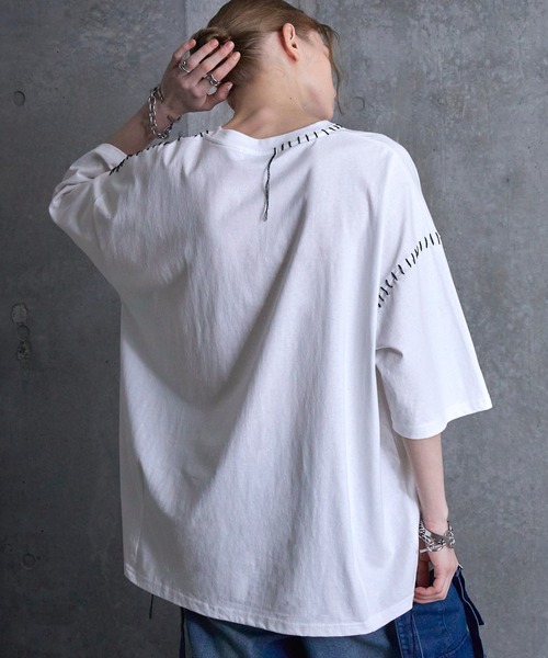 「SERACE」 半袖Tシャツ L グレイッシュブルー メンズ_画像4