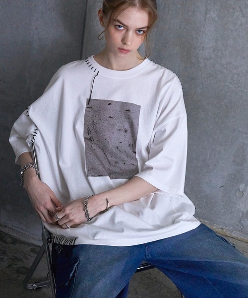 「SERACE」 半袖Tシャツ L グレイッシュブルー メンズ_画像9