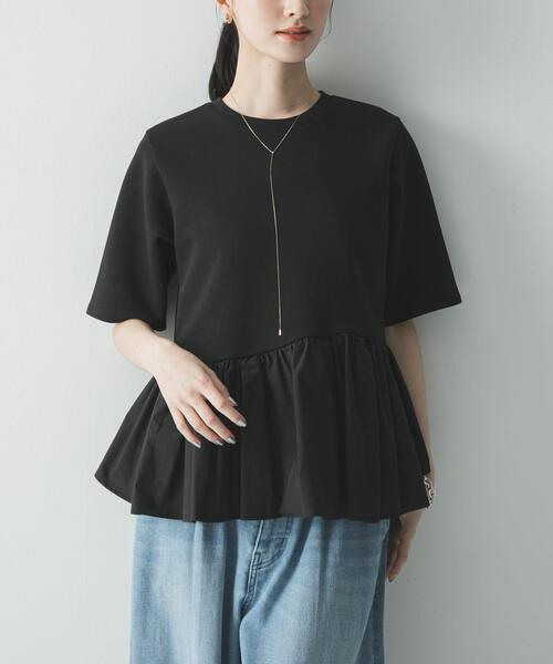 tシャツ ドッキングペプラムカットソー レディースの画像