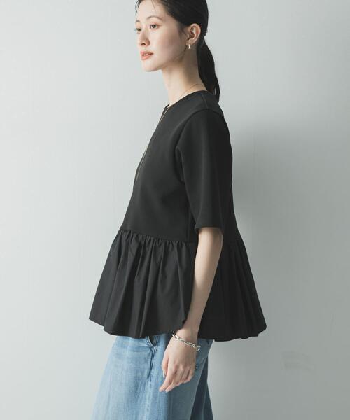 tシャツ ドッキングペプラムカットソー レディースの画像