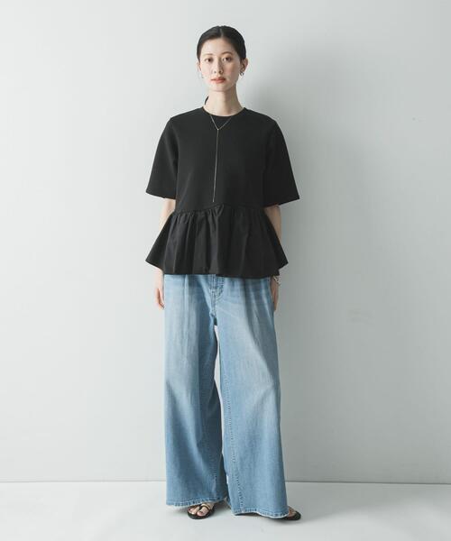 tシャツ ドッキングペプラムカットソー レディースの画像