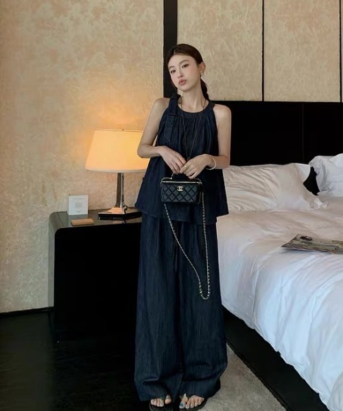 FAVORITO セットアップ デニムホルターネックトップスワイドパンツ