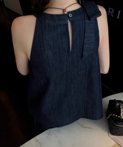 FAVORITO セットアップ デニムホルターネックトップスワイドパンツ