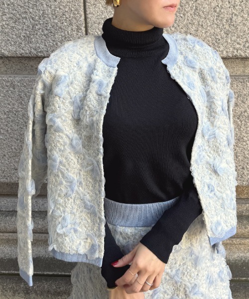 JENNE」 ニットカーディガン MEDIUM サックスブルー レディース