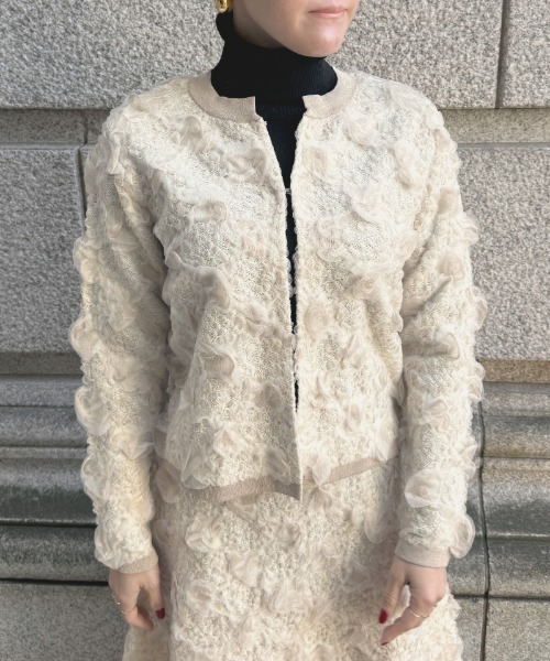 JENNE」 ニットカーディガン MEDIUM サックスブルー レディース