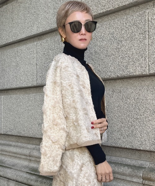 JENNE」 ニットカーディガン MEDIUM サックスブルー レディース