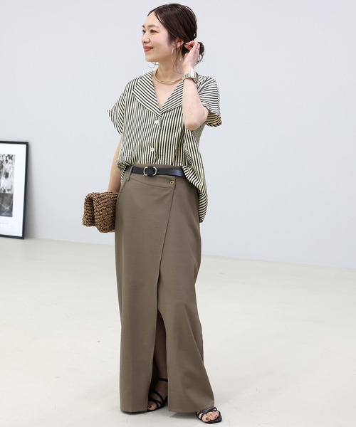 FRAMeWORK サッカードロストシャツ☆まとめ買い大歓迎☆ストライプ Aletta vita ブラウス シャツ 半袖 「爽やかに着映えるストライプ