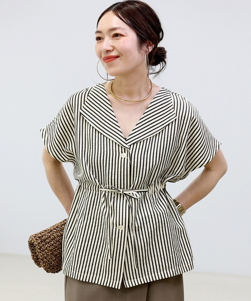 Aletta vita ブラウス シャツ 半袖 「爽やかに着映えるストライプ