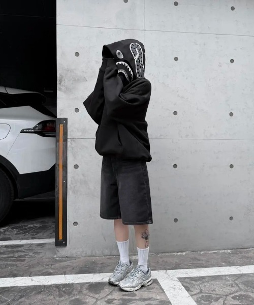 「BLACKUP」 デニムハーフパンツ MEDIUM ブラック レディース_画像3