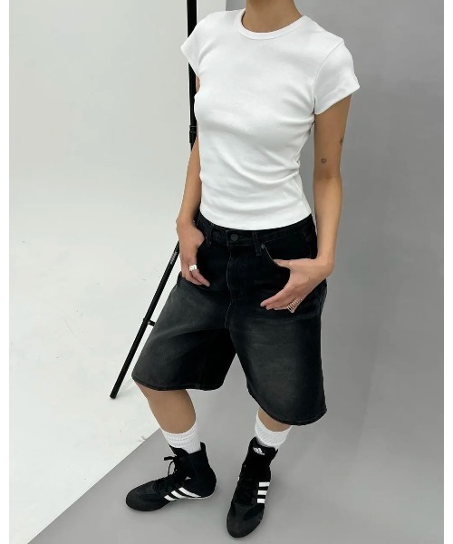 「BLACKUP」 デニムハーフパンツ MEDIUM ブラック レディース_画像5