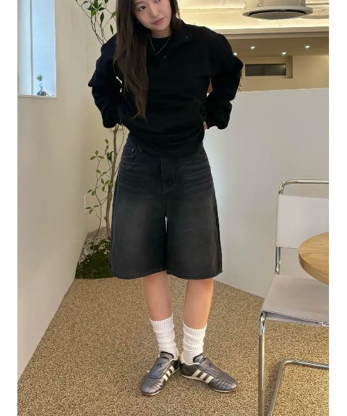 「BLACKUP」 デニムハーフパンツ MEDIUM ブラック レディース_画像6