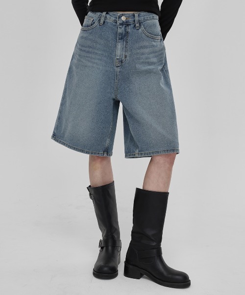 「BLACKUP」 デニムハーフパンツ MEDIUM ブラック レディース_画像7