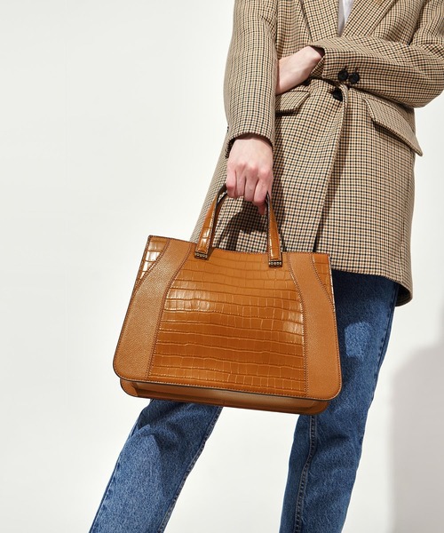 CHARLES&KEITH クロックエフェクト ダブルトップハンドルトートバッグ CHARLES ＆ KEITH トートバッグ バッグ クロックエフェクト
