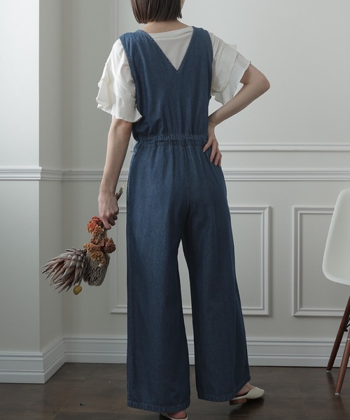 ElegChic オールインワン Vネックデニムコンビネゾン レディース