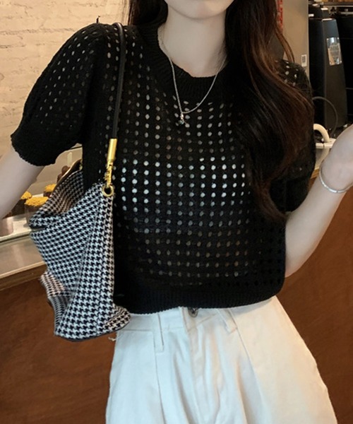 新品 ニット 4点セット 半袖 ハイネック トップス ショート丈 サマーニット サマーニット パワショル ニット トップス レディース オフィス