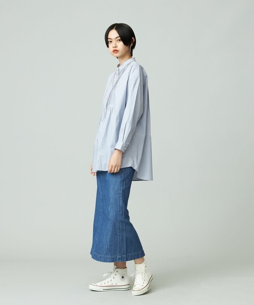 美品　ジェイプレス　バックプリーツブラウス　グレー　バンドカラー　長袖　2023 WOMEN】バックプリーツブラウス / J.PRESS YORK STREET