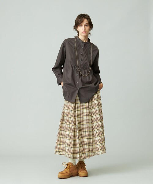 J.PRESS LADIES BEZ Cリネン スタンドカラー ブラウス　麻混 セール】 【洗える】BEZ Cリネンマドラス スタンドカラー
