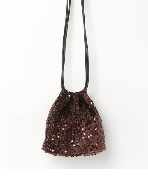新品未使用✨️巾着バッグ！キラキラスパンコール 孔雀 刺繍 パール Per sist ence（パーシエンス） ショルダーバッグ バッグ スパンコール