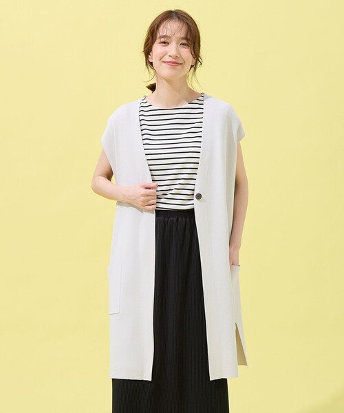 IENAイエナ　ロングニットジレ　ベスト　アイボリー　コットン100% ロング丈 ANY（エニィ） ベスト ジレ ロングニットジレ レディース : ZOZOTOWN