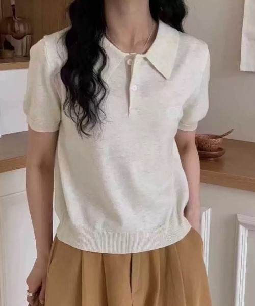 DSTG ベージュ ポロスカート 半袖 WOMENS ベーシック 半袖 ポロシャツ HEATHER GRAY