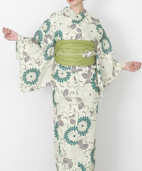 お任せ帯締め+お任せ帯は赤系半幅帯つき◇◇最高級【綿麻浴衣】翡翠緑