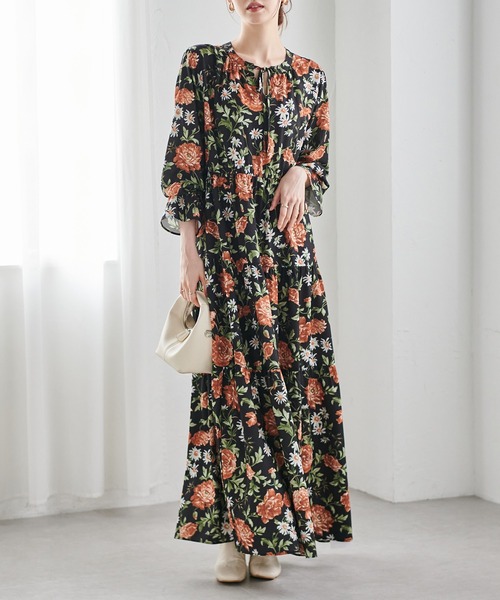 ラナン（Ranan）/レトロフラワーティアードワンピ RANAN（ラナン） ワンピース レトロフラワーティアードワンピ