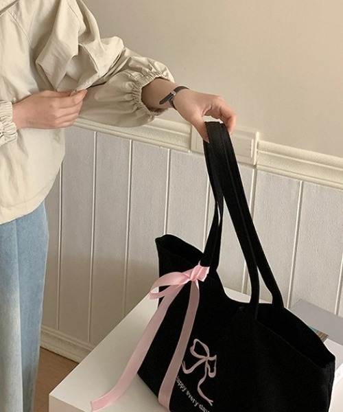 GEMEDA エコバッグ リボン刺しゅう＆リボンつきバッグ : ZOZOTOWN