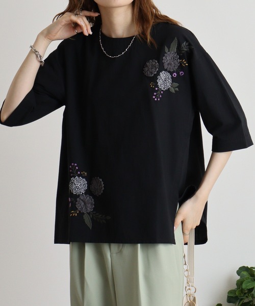 Emago ブラウス シャツ EMAGO 立体花刺繍ブラウス レディース