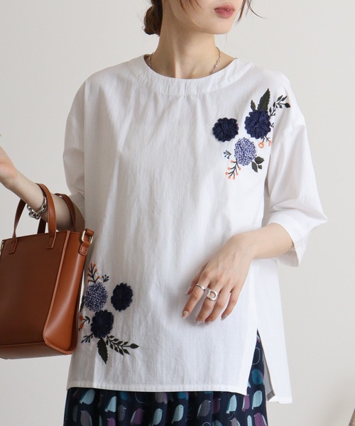 ブラウス シャツ EMAGO 花刺繍ブラウス レディース Emago ブラウス シャツ EMAGO 花刺繍ブラウス レディース