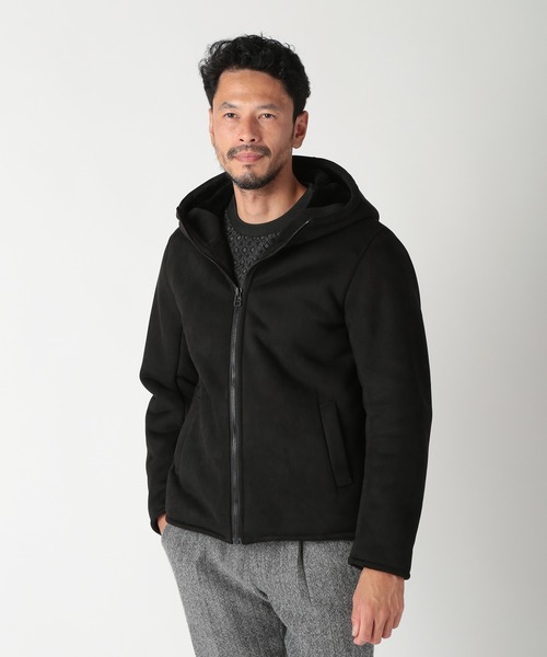 MEN'S BIGI パーカー テックレザームートンパーカー メンズ
