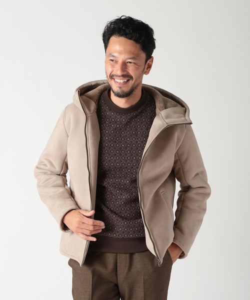 ムートンパーカー MEN'S BIGI パーカー テックレザームートンパーカー メンズ