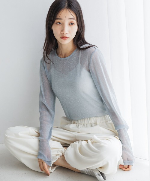 くまこ LOWRYS FARM tシャツ シアーラメクルーLS 143395 レディース