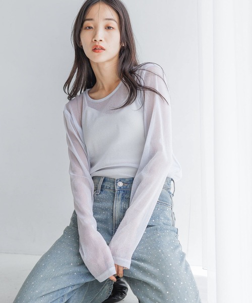 LOWRYS FARM tシャツ シアーラメクルーLS 143395 レディース