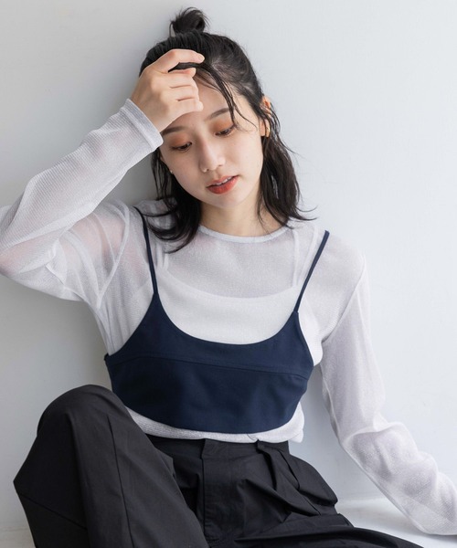 pom_p　ブラック LOWRYS FARM tシャツ シアーラメクルーLS 143395 レディース