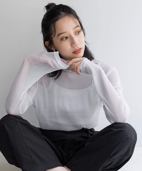 LOWRYS FARM tシャツ シアーラメクルーLS 143395 レディース