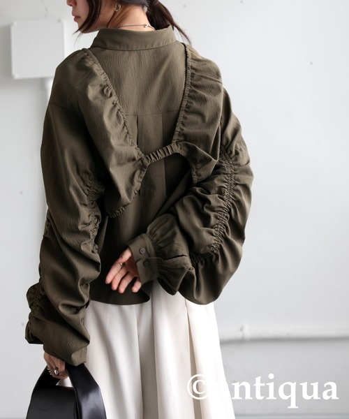 ブラウス シャツ 3wayギャザーシャツ レディース antiqua ブラウス シャツ 3wayギャザーシャツ レディース