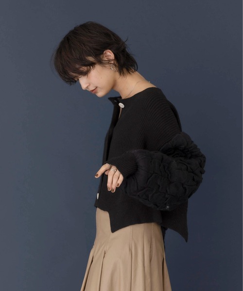 Eimee Law カーディガン シャーリングスリーブクロップドカーデ