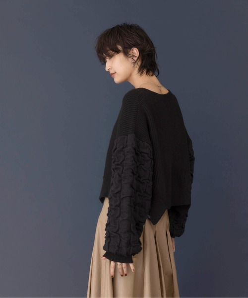 Eimee Law カーディガン シャーリングスリーブクロップドカーデ