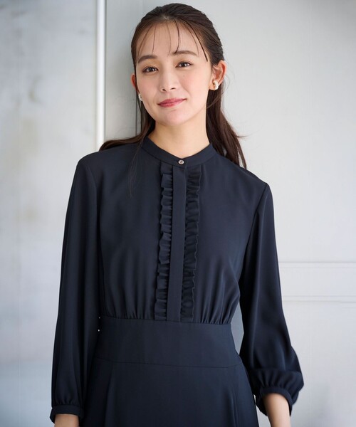 美品✨現行品✨23区　Lサイズ40 フォーマル　袖シフォンワンピース　黒 組曲（KUMIKYOKU） ワンピース ジョーゼットシフォン ワンピース