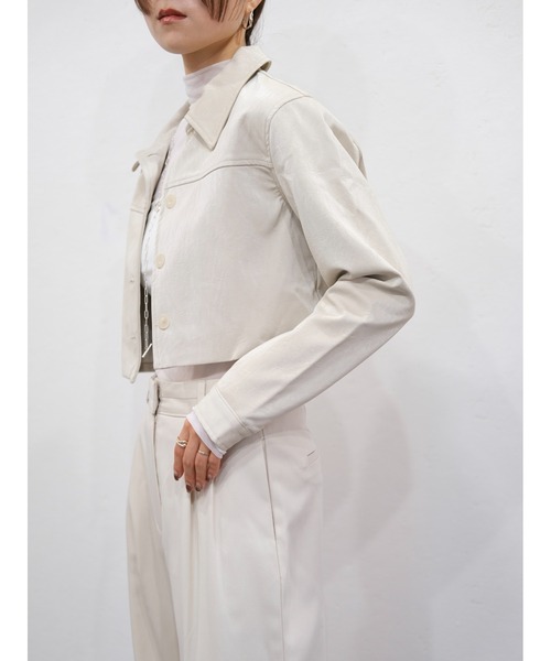 Reurie' レザージャケット ライダース 合皮ショートジャケット／eco