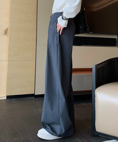 ✴︎変形ワイドスラックス✴︎モード系 前面折り返しデザイン ポケット付き ブラック 変形ワイドパンツ スラックス ブラック - メルカリ